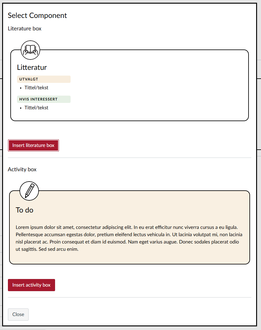 Screenshot the dialog box used to insert components.